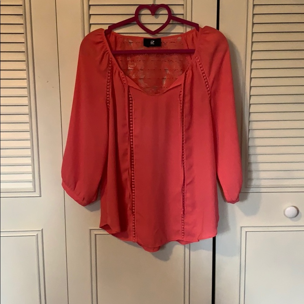 Multi style coral long sleeve blouse lace eyelets